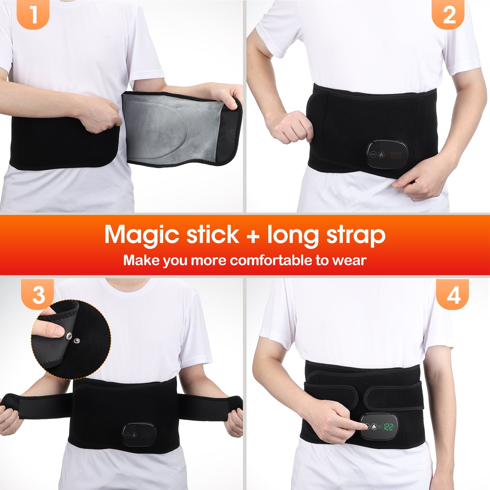 Cordless Heating Pad for Back Relief, Waist Massager 5000Mah Electric Lower Back Massage, Abdominal Back Heating Brace for Women Men, Black