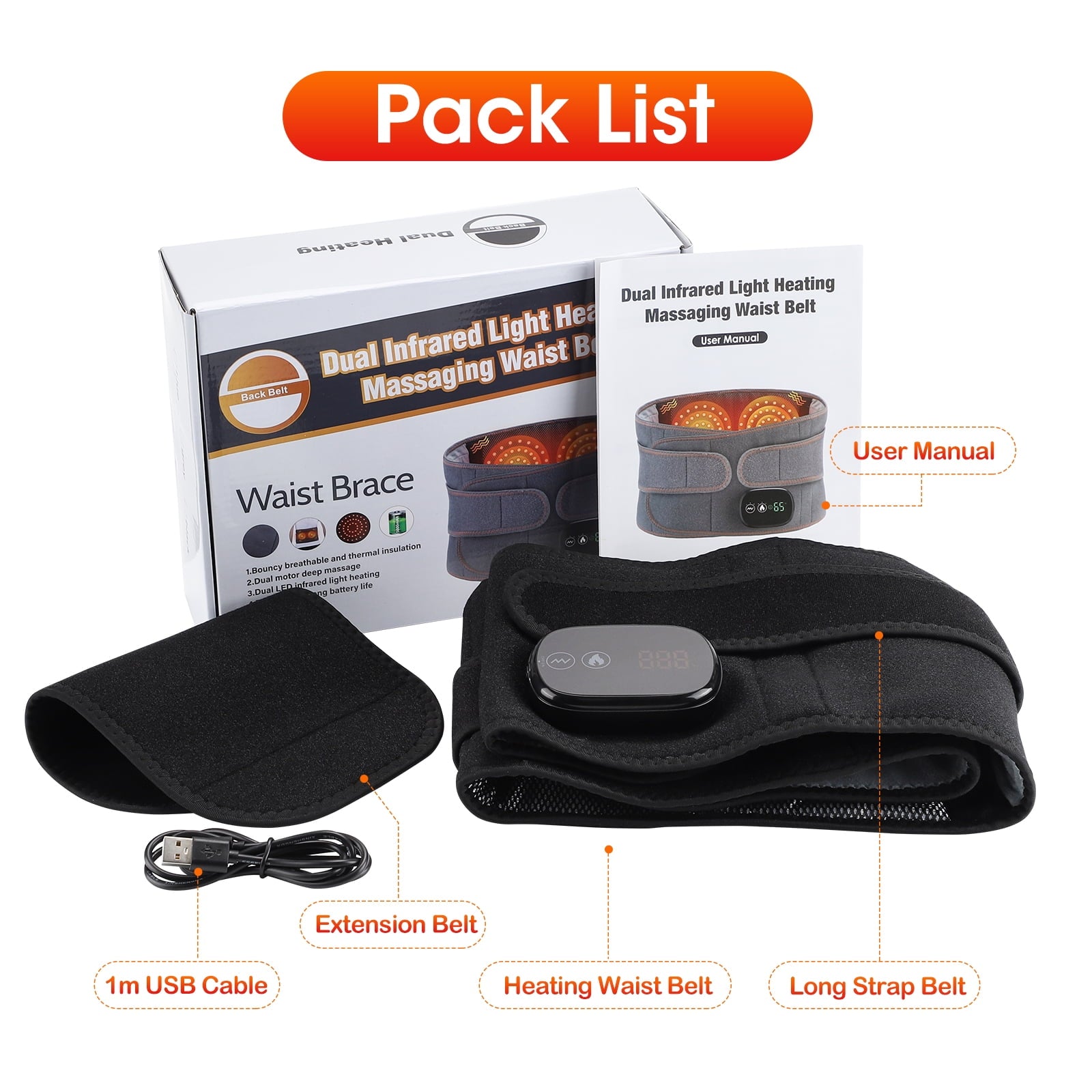 Cordless Heating Pad for Back Relief, Waist Massager 5000Mah Electric Lower Back Massage, Abdominal Back Heating Brace for Women Men, Black