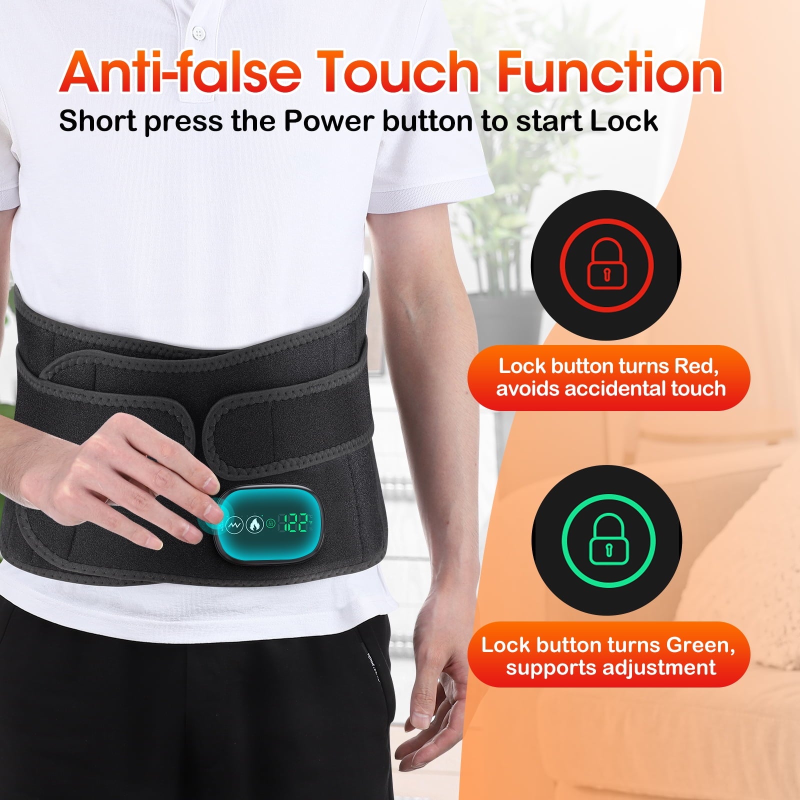Cordless Heating Pad for Back Relief, Waist Massager 5000Mah Electric Lower Back Massage, Abdominal Back Heating Brace for Women Men, Black