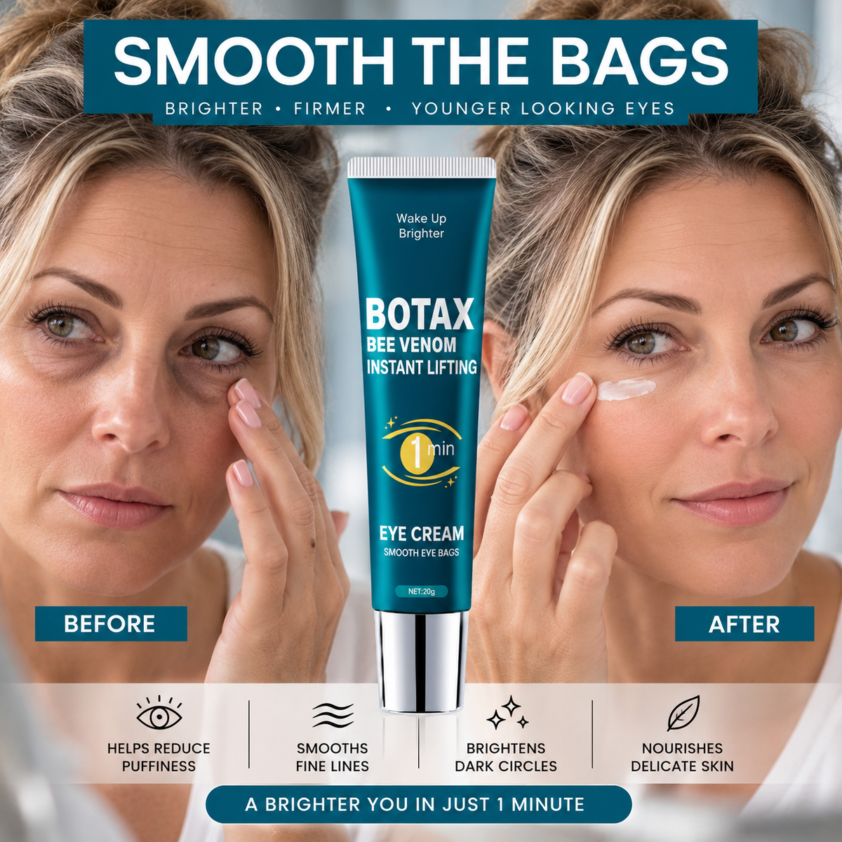 Eye Tightening Gel, Reduces Fine Lines, Contains Caffeine, Retinol, and Hyaluronic Acid, Moisturizes and Tightens the Skin, Alcohol-Free