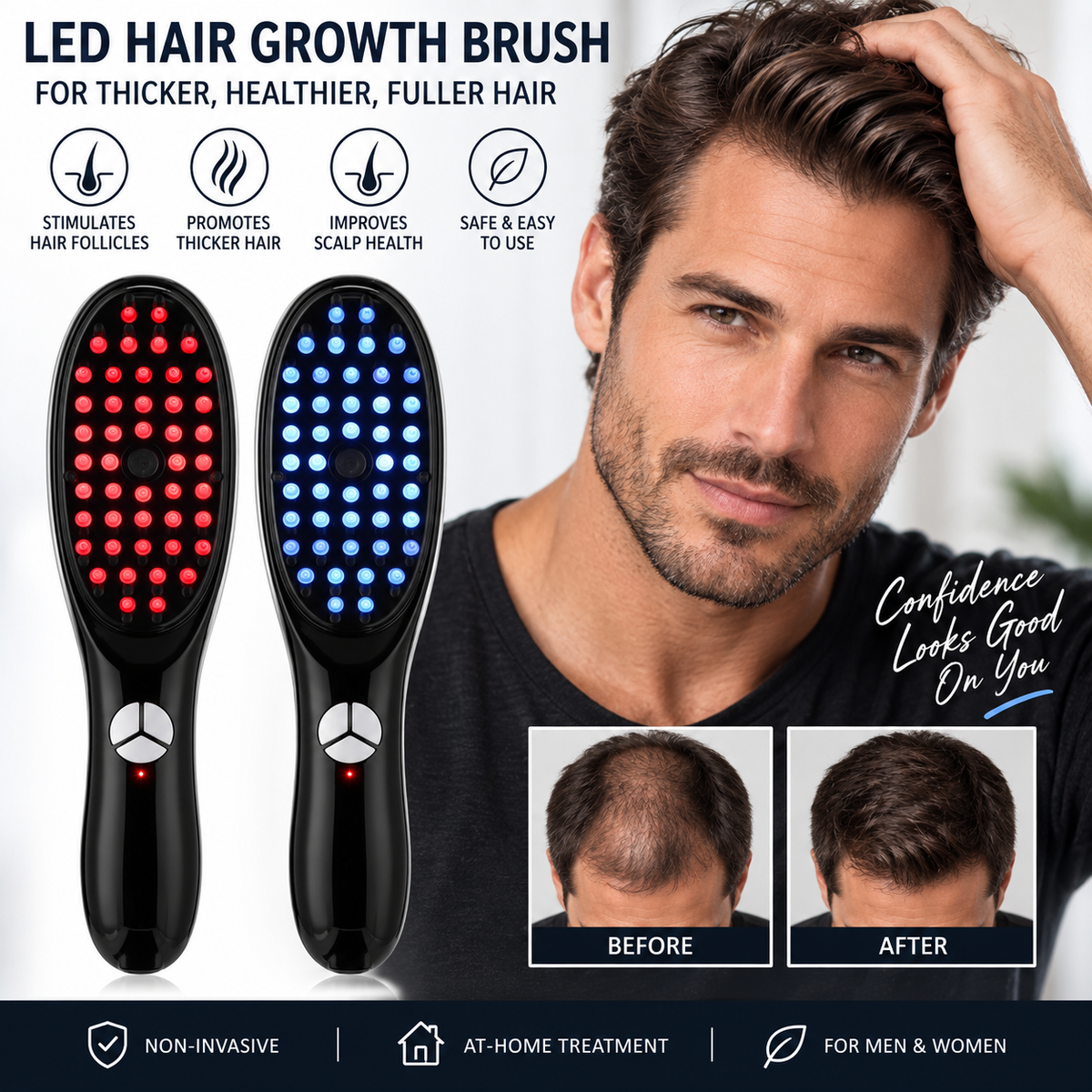 Electric Spray Massage Comb,Scalp Massager,Micro Current Head Meridian Massager anti Hair Loss Physiotherapy Apparatus Red and Blue Light Nourishing Scalp