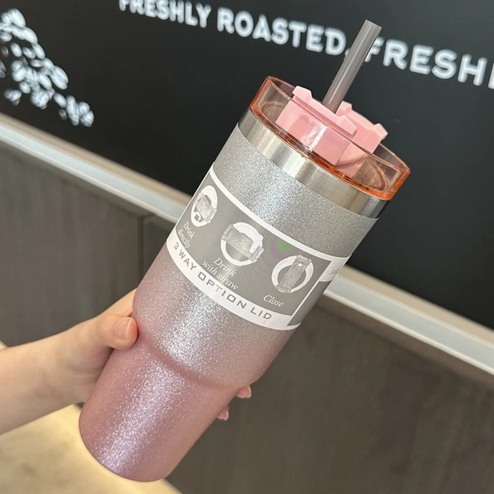 30oz 890ML Stainless Steel Vacuum Tumbler With Straw Leakproof Thermal Car Mug Outdoor Sports Water Bottle