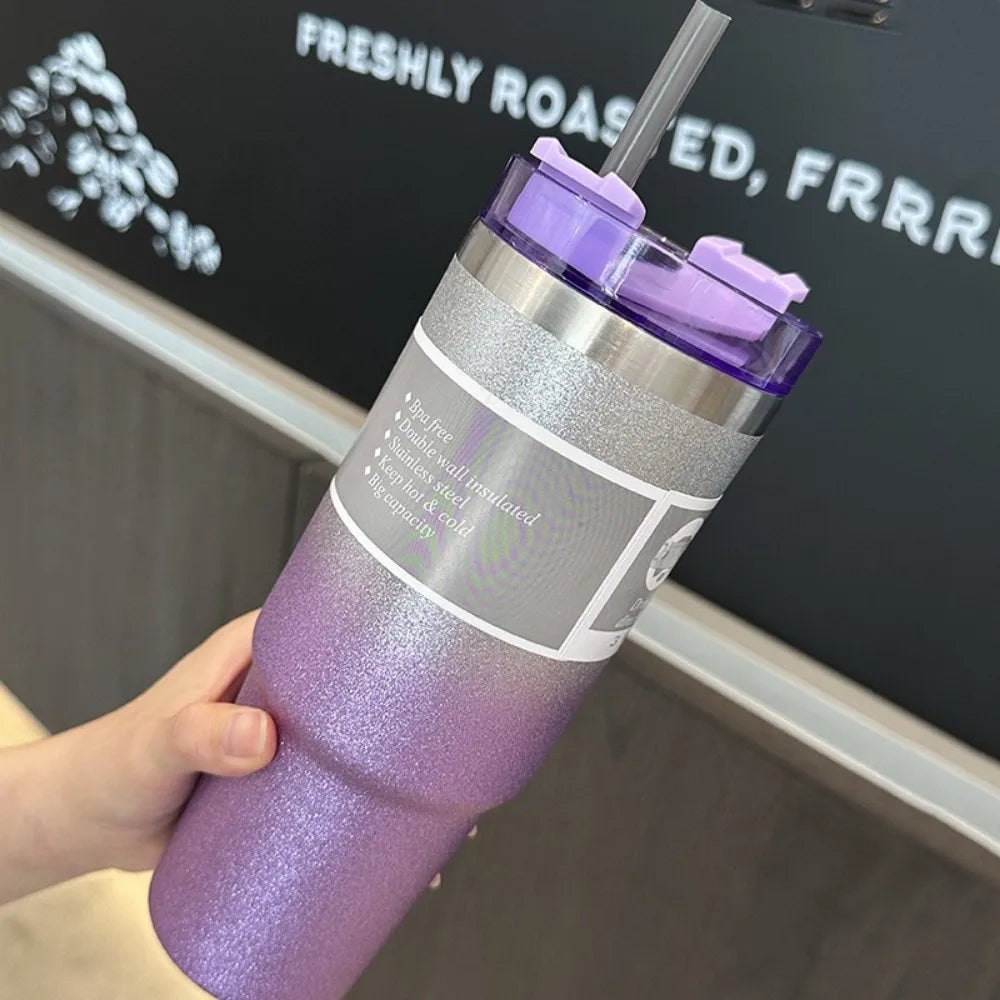 30oz 890ML Stainless Steel Vacuum Tumbler With Straw Leakproof Thermal Car Mug Outdoor Sports Water Bottle